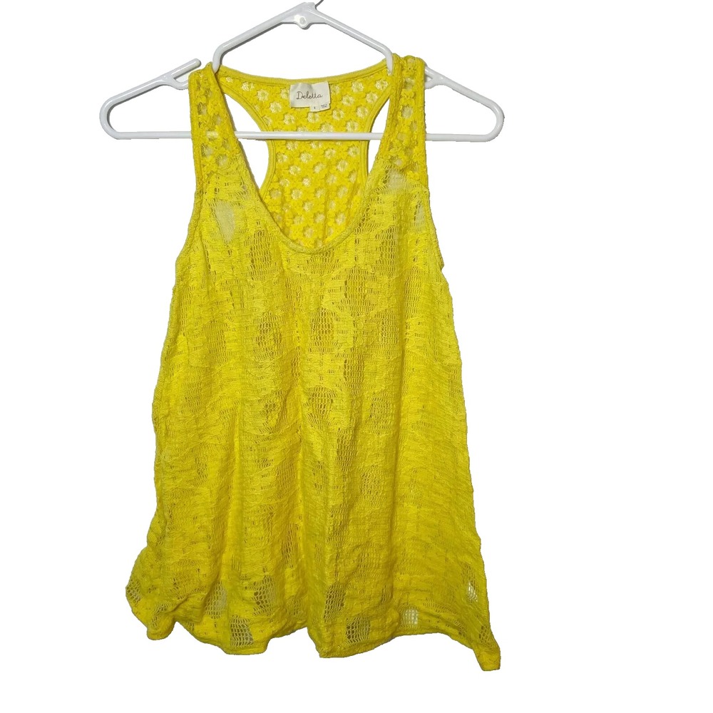 Deletta Anthropologie Lace Racerback Tank Top Womens S Yellow Sleeveless‎ Scoop